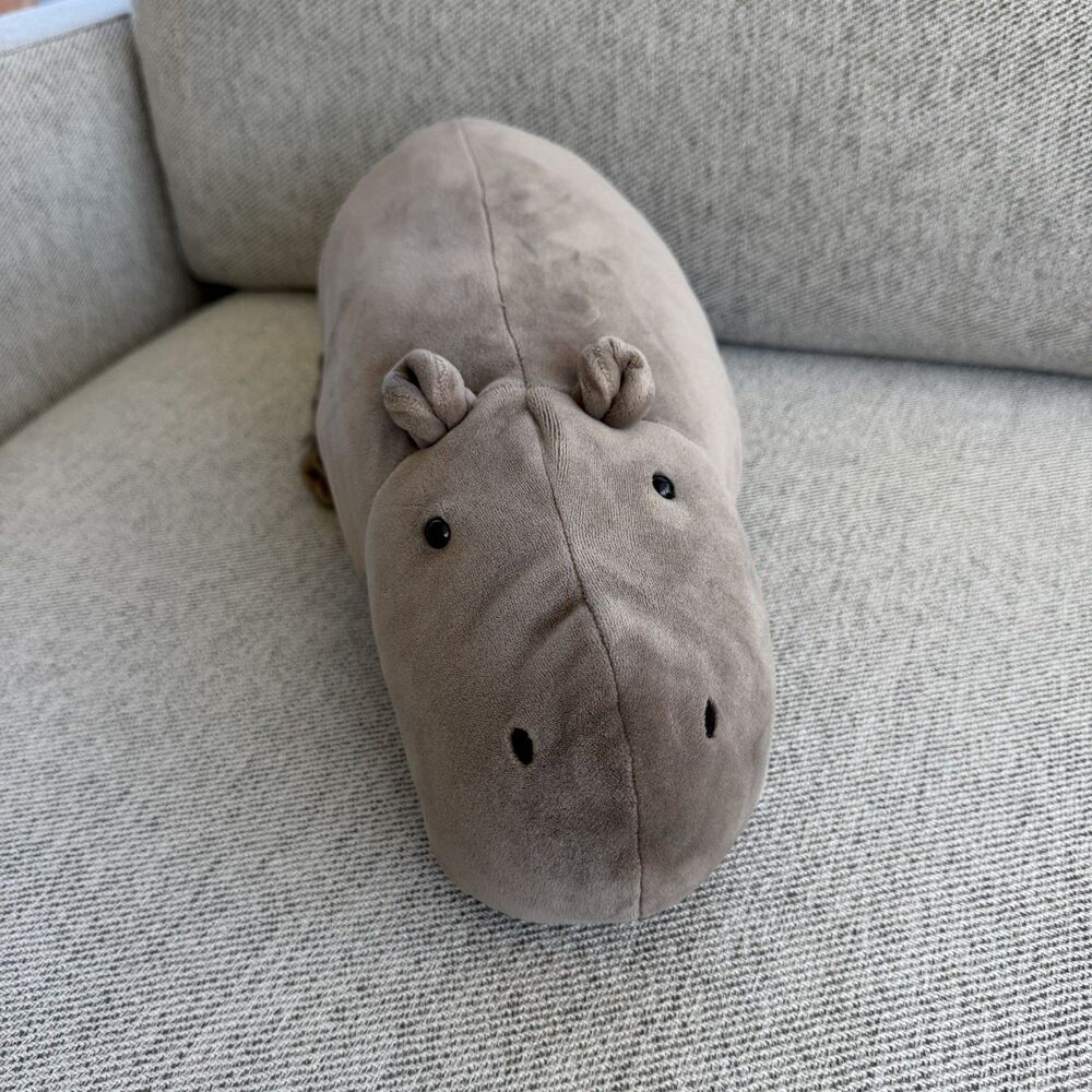 HTF Jellycat Mellow Mallow Hippo Plush Large Stuffed Gray Squishy London 15" NWT - Picture 2 of 4